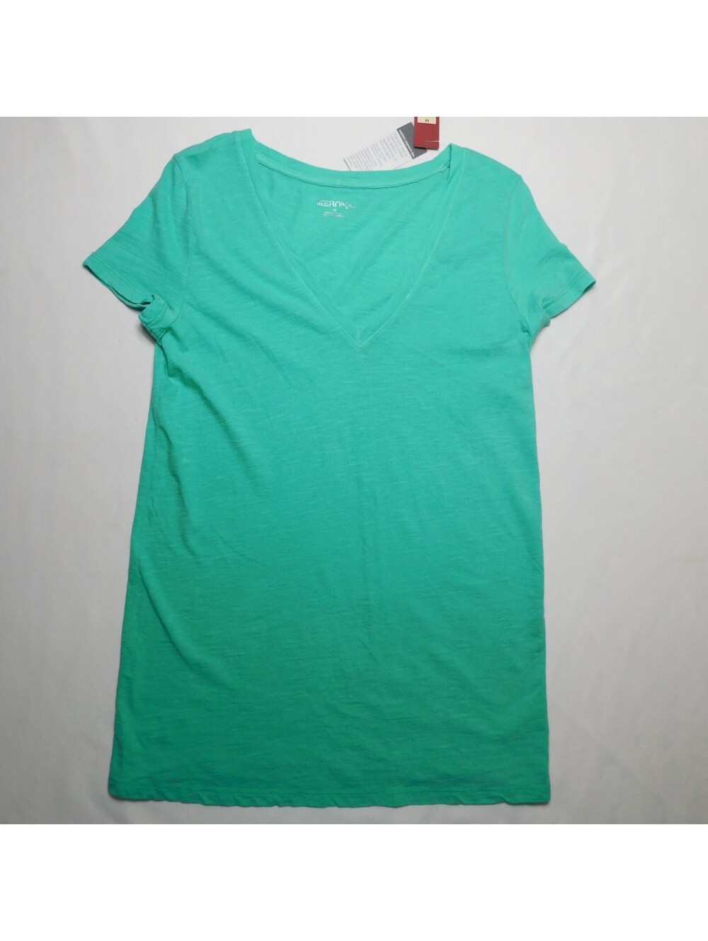 Merona NWT Women's Medium Tropic Green V-Neck T-Shirt Slub Knit Solid Target